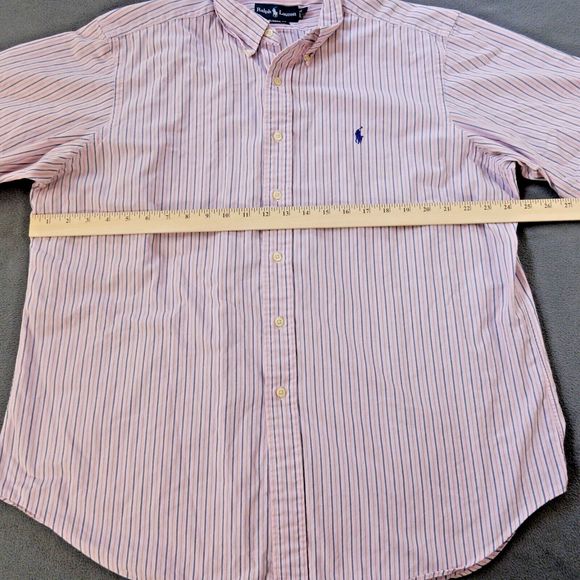 Ralph Lauren Mens Shirt XL Pink Stripe Classic Fit Cotton Embroidered Pony Logo - Picture 7 of 9